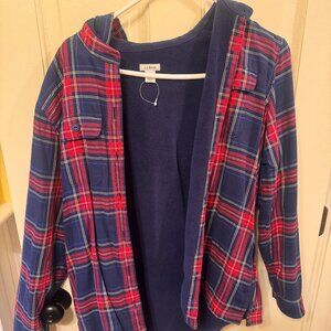 Size XS, LL Bean, Fleece navy and red button up hoodie
